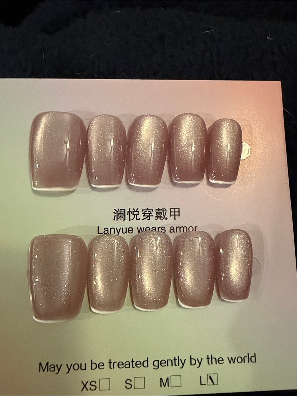 Cateye Nude Pink with white accent tip handmade Press-On Nails